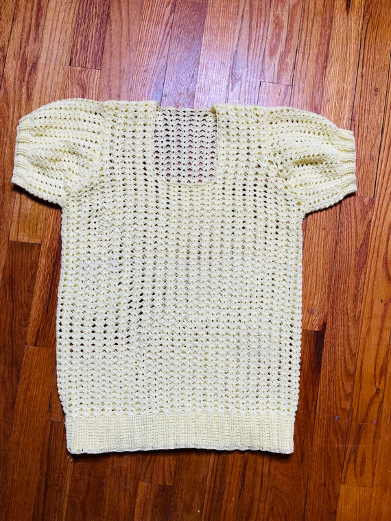 Vintage 40s Style Sweater, Crochet Yellow Pullove… - image 10