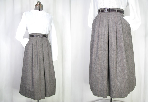 1980s Skirt // 40s Style Pleated High Waist Wool M