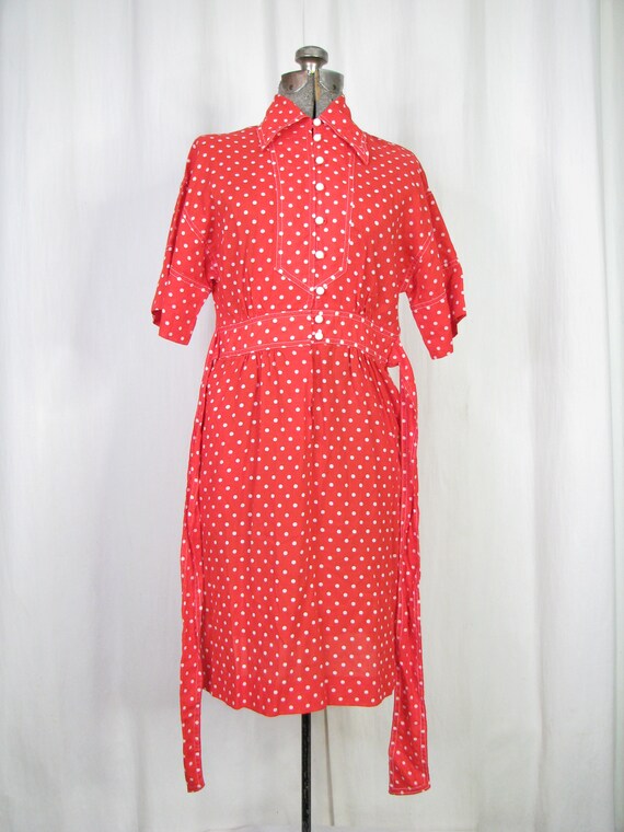 Red 1970s Dress, Polkadot Dress 50s Style Rockabi… - image 9