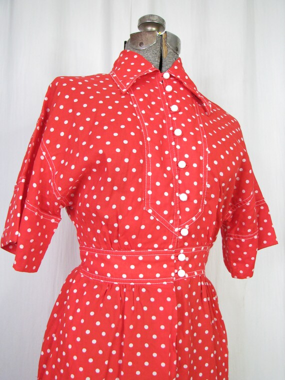 Red 1970s Dress, Polkadot Dress 50s Style Rockabi… - image 2