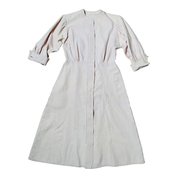 Seersucker 1930s Day Dress, 30s Shirt Dress with … - image 2