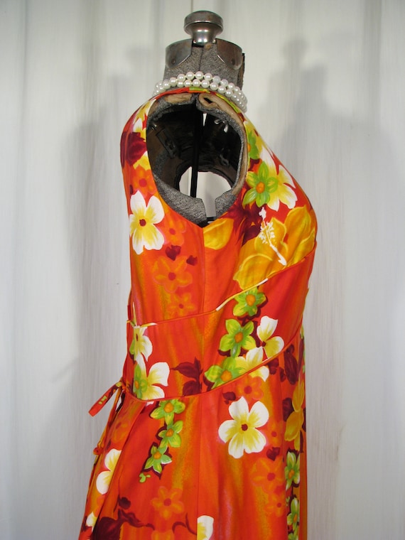 1960s Dress/ Vintage Hawaiian Maxi/ 60s Red Orang… - image 5