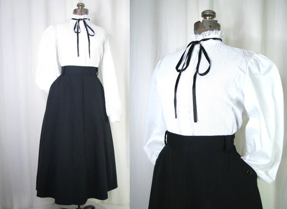 Vintage Blouse, Ruffle Front Puffy Sleeve Shirt La
