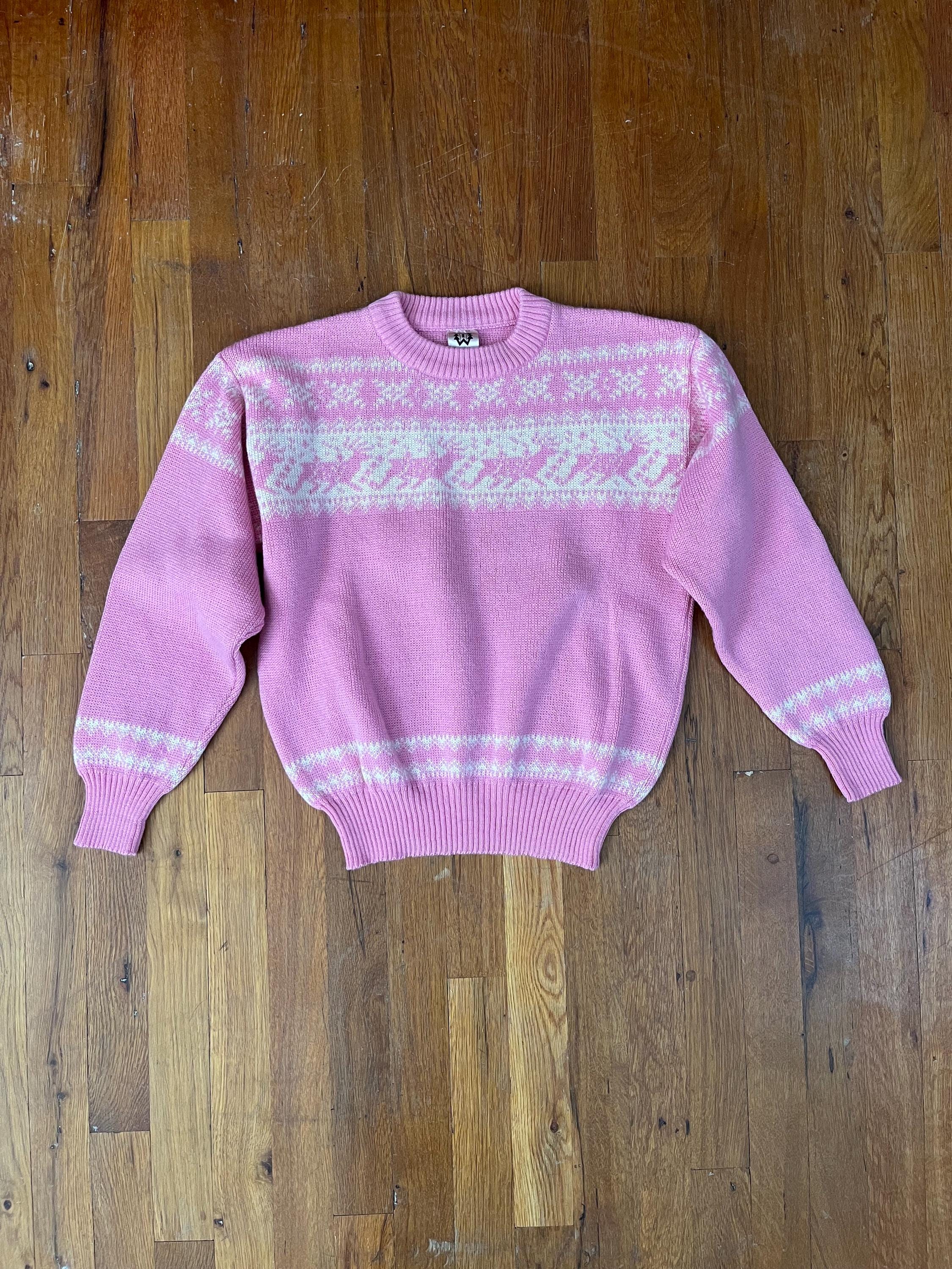 ピンクのウールスキーセーター：ヴィンテージ40年代スタイルの