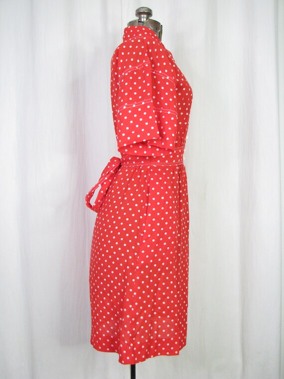 Red 1970s Dress, Polkadot Dress 50s Style Rockabi… - image 4