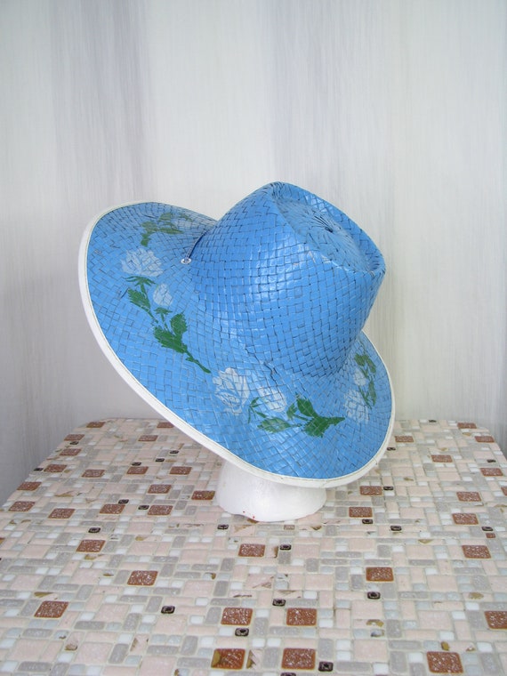 1940s Hat | Straw Wide Brim Sun Hat | 40s Vintage