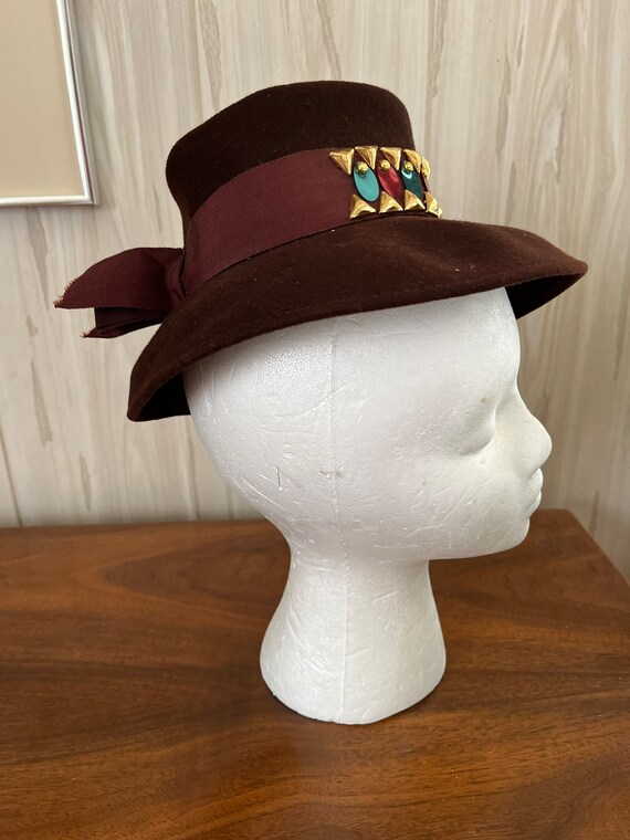 Brown 40s Hat, Wool Mini Fedora Fascinator, 1940s… - image 7