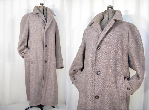 1940s Mens Coat Large Tweed Wool Overcoat Grey 40s