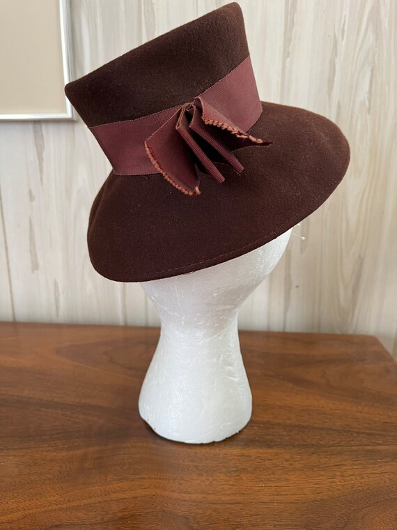 Brown 40s Hat, Wool Mini Fedora Fascinator, 1940s… - image 6