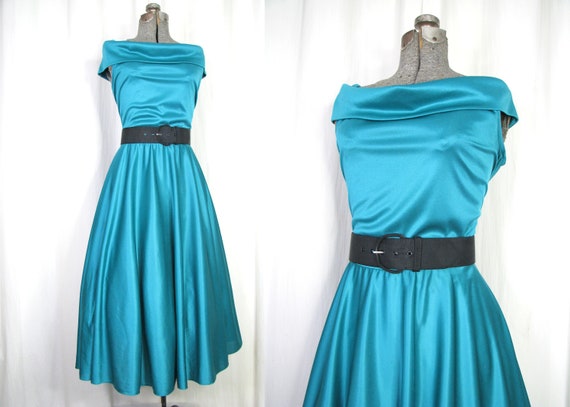 Vintage 1970s Dress, 50s Style Midi XL Rockabilly