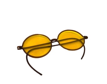 Round 1930s Sunglasses, Vintage 30s Celluloid Sunglasses with Yellow Lenses