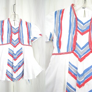 Vestido vintage para niñas, vestido elegante con volantes en blanco, con lazo en la espalda y estampado de chevron, de los años 40, talla 4