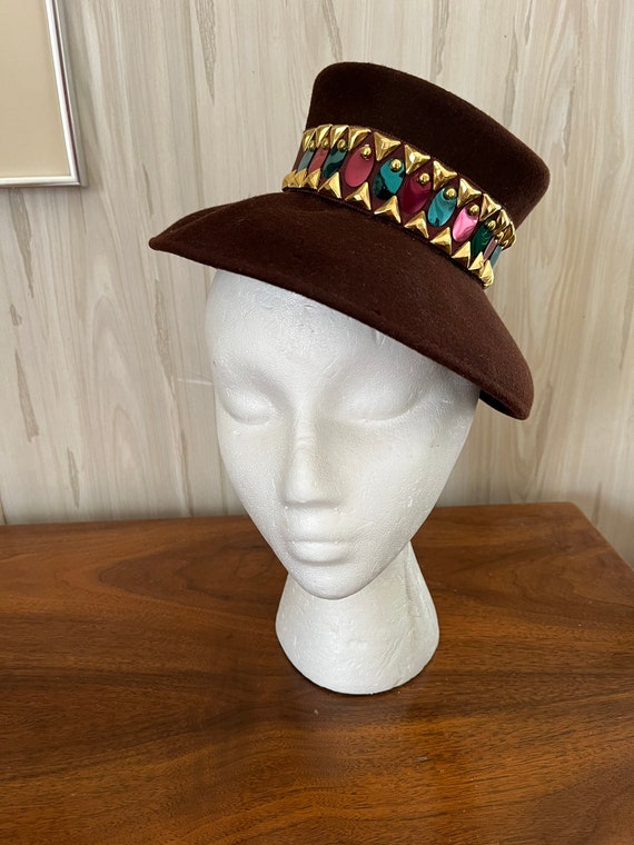 Brown 40s Hat, Wool Mini Fedora Fascinator, 1940s… - image 8