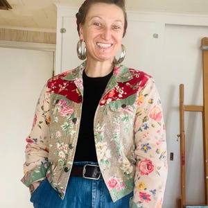 Floral Jean Jacket, 90s Y2K Cotton Patchwork  Lightweight Coat for Summer