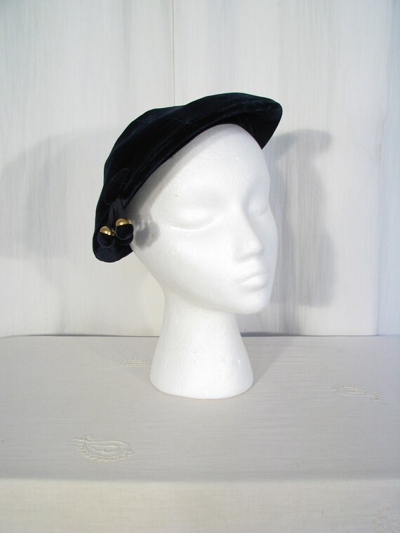 1940s Hat | Blue Velvet Coolie Wide Brim Vintage H