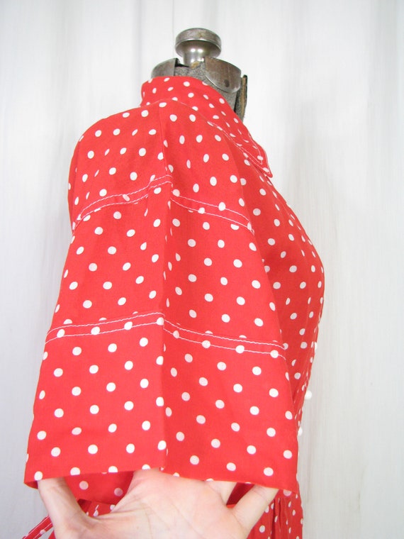 Red 1970s Dress, Polkadot Dress 50s Style Rockabi… - image 5