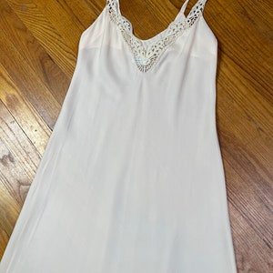 Vintage Lingerie Nightgown, Pale Peach Satin Lace Dressing Gown, 60s Sexy Wedding Maxi Gown, Alice Maloof