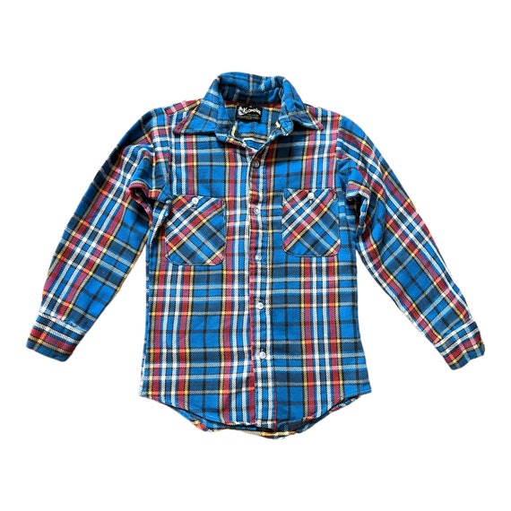 Boys Vintage Shirt, 1950s Plaid Button Up, 50s Cotton