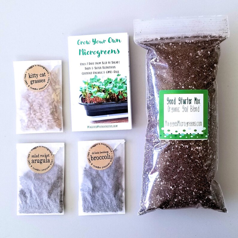 Refill Your Maggie's Microgreens Growing Kits Or Provide Your Own Planter Soil Mix Seeds Instructions Indoor Garden Gourmet Vegan 3 Cups + 3 Seed Type