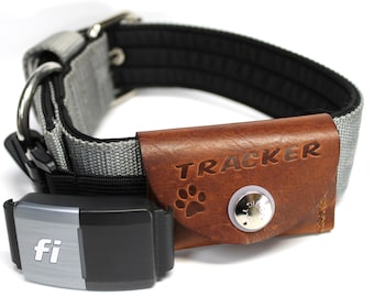 Fi 2 Series Tracker Pouch Custom Stamped / Dark Brown Leather Dog Collar Pouch / Dog Tracker Pouch