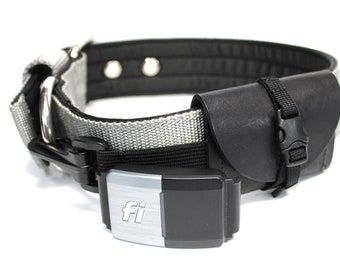 Fi 2 Series Tracker Pouch /  Black Leather Dog Collar Pouch / Dog Tracker Storage Pouch