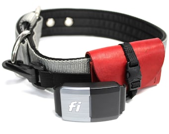 Fi 2 Series Tracker Pouch /  Red Leather Dog Collar Pouch / Dog Tracker Storage Pouch