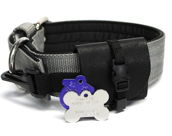 Dog Tag Collar Pouch / Black Leather Pet Tag Silencer