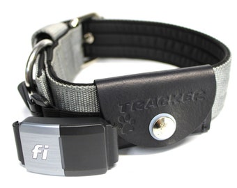 Fi 2 Series Tracker Pouch Custom Stamped / Black Leather Dog Collar Pouch / Dog Tracker Pouch