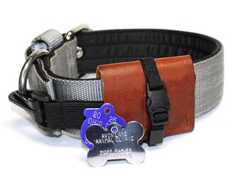 Dog Tag Collar Pouch / Brown Leather Pet Tag Silencer