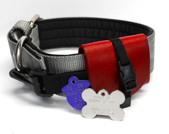 Dog Tag Collar Pouch / Red Leather Pet Tag Silencer
