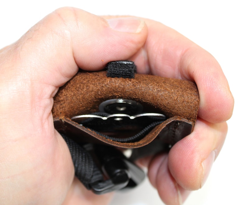 Pet tag silencer custom leather pouch for dog collars and Martindale collars. This is a hand dyed and hand stamped product, handcrafted with 3oz. vegetable-tanned leather.