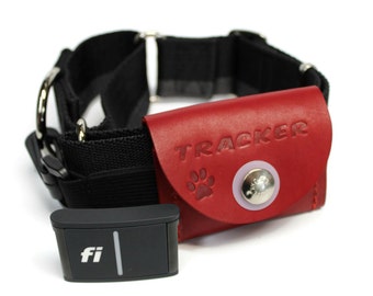 Fi 3 Series Tracker Pouch Custom Stamped / Red Leather Dog Collar Pouch / Dog Tracker Pouch