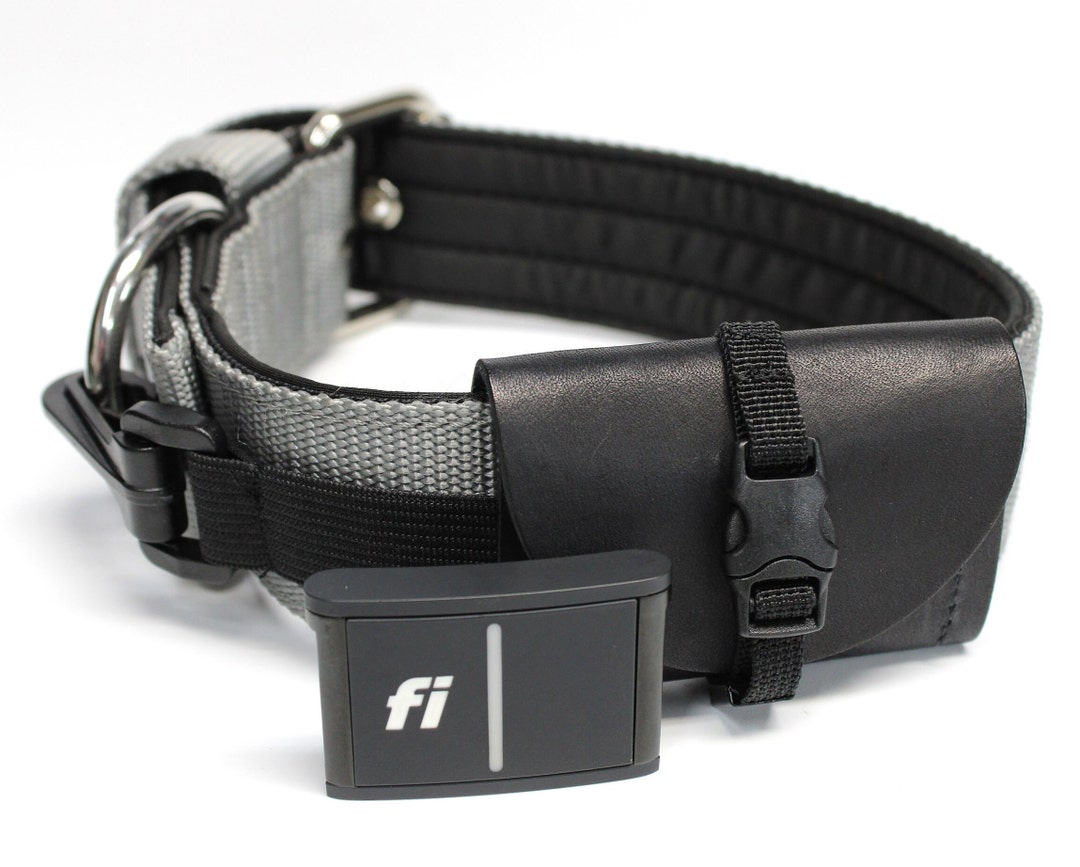 Fi 3 Series Tracker Pouch / Black Leather Dog Collar Pouch / Dog