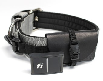 Fi 3 Series Tracker Pouch /  Black Leather Dog Collar Pouch / Dog Tracker Storage Pouch