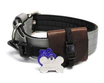 Dog Tag Collar Pouch / Dark Brown Leather Pet Tag Silencer