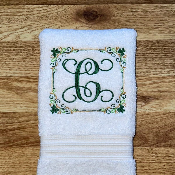 St. Patrick's Day Towel ~ Monogrammed ~ Shamrock Frame Towel ~ Personalized ~ Hand Towel ~ Hostess Gift ~ Wedding Gift