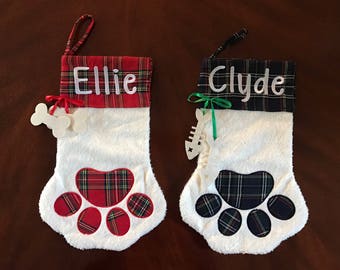 Pet Christmas Stocking - Dog Christmas Stocking - Cat Christmas Stocking - Personalized Pet Stockings  - Paw Print - Paw Shaped Stocking