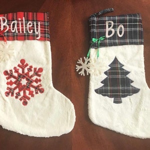 Christmas Stocking - Personalized Christmas Stocking - Fleece Stocking - Snowflake Stocking - Christmas Tree Stockings - Personalized
