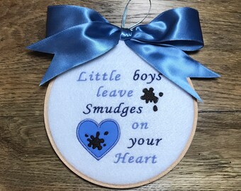 Baby Boy Gift, Little Boys Leave Smudges On Your Heart, Baby Nursery Decor, Nursery Wall Hanging, Baby Boy Sign, Baby Boy Plaque