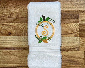 Pumpkin Towel ~ Monogrammed ~ Autumn Towel ~ Fall Towel ~ Personalized ~ Hand Towel ~ Hostess Gift ~ Wedding Gift