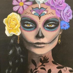 Catrina Mexican art print, day of the dead lady with flowers, Halloween decor, 8x10&quot; fine art print.