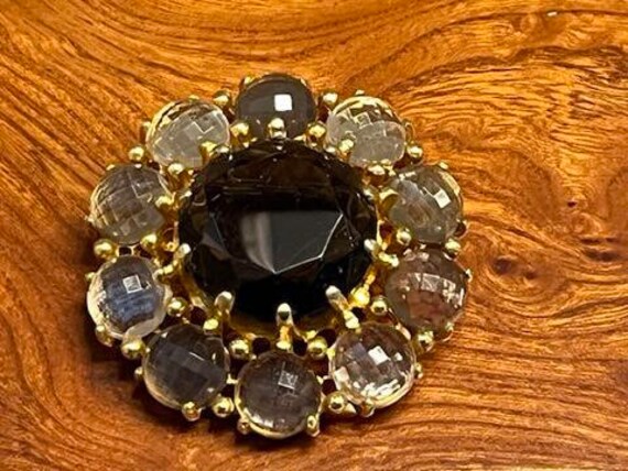 Smoky Brown Crystal Brooch in Gold Tone - image 1