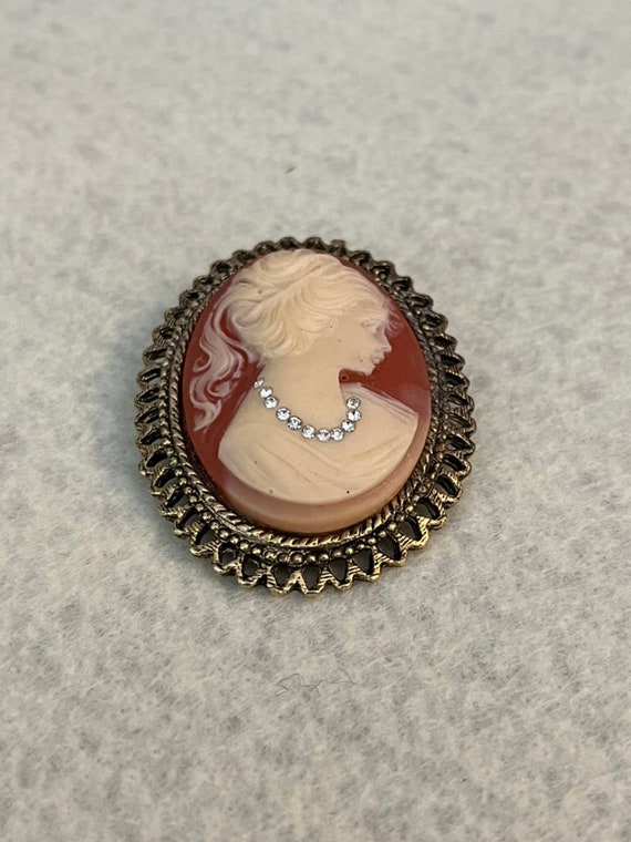 Large Vintage Pink Cameo Brooch - image 3