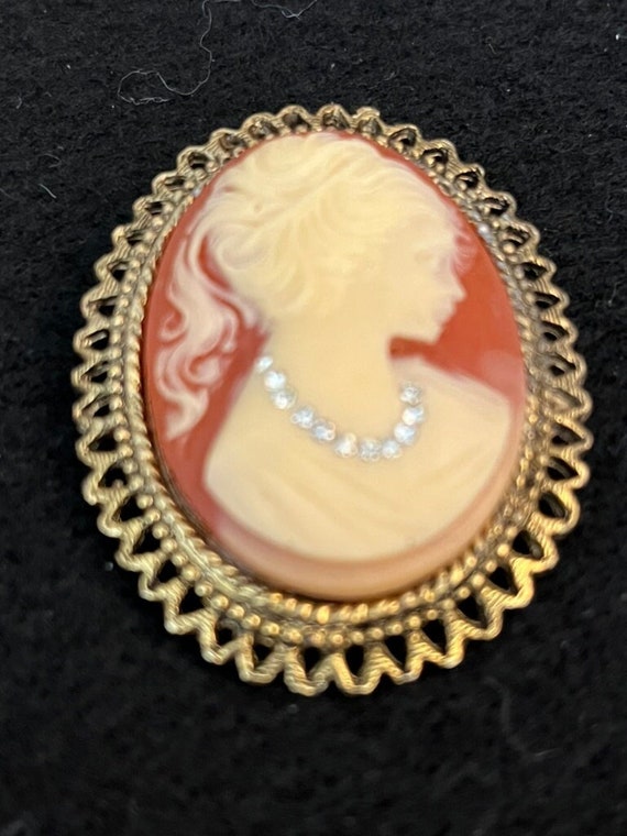 Large Vintage Pink Cameo Brooch - image 1