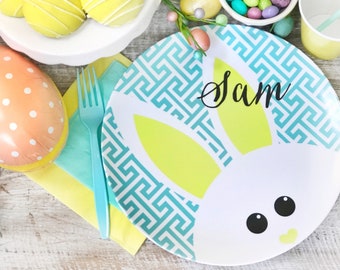 personalized Melamine Plate - custom melamine dish easter egg bunny rabbit