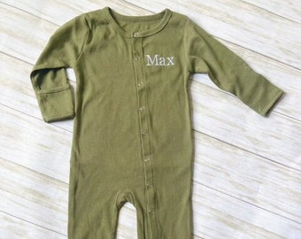 Personalized Unisex Embroidered Footed outfit - Newborn Take-Home Outfit, Personalized one piece outfit