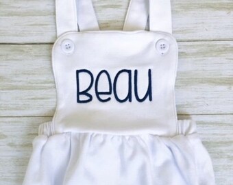 Personalized Vintage Style Sunsuit Embroidered Bubble, Infant Ruffle Bubble, Personalized Romper