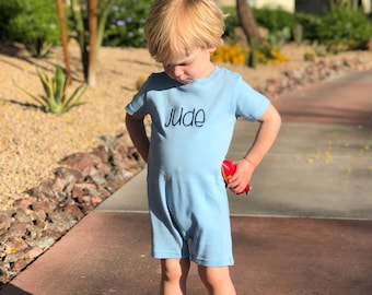 Personalized Embroidered Unisex Short Sleeved Romper, Monogrammed