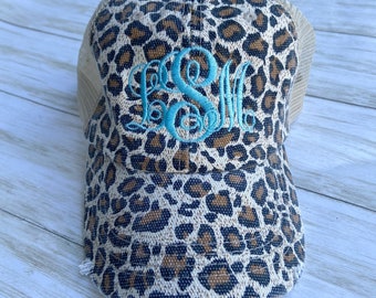 Embroidered Hat, Custom Monogram Personalized Baseball Cap, Ladies, Women Summer Hat leopard