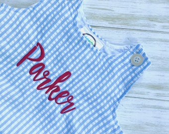 Personalized Unisex Gingham Embroidered Bubble, Infant Bubble, Personalized Romper